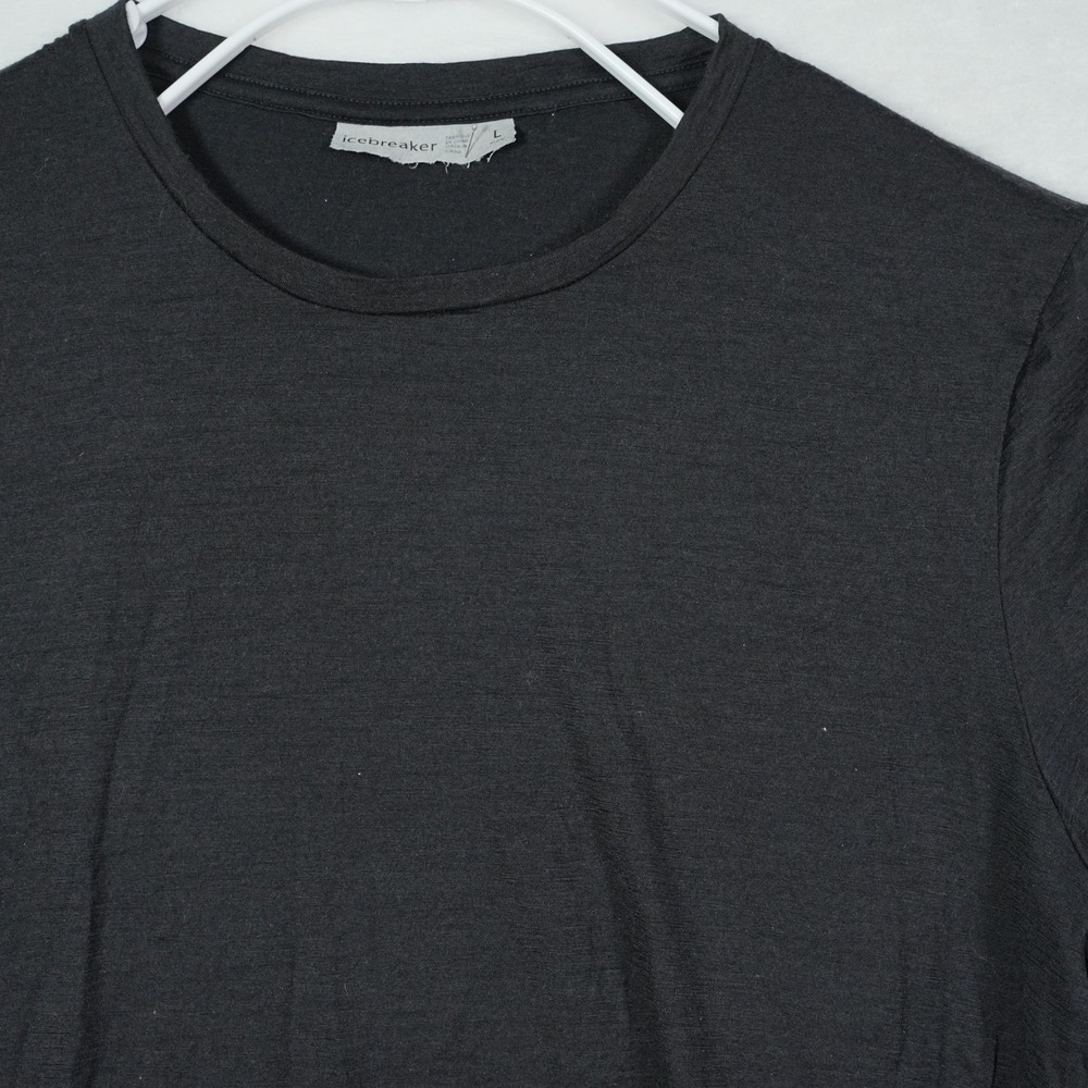 Icebreaker Mens Merino Wool Short Sleeve T-Shirt Black Crew Neck Size L